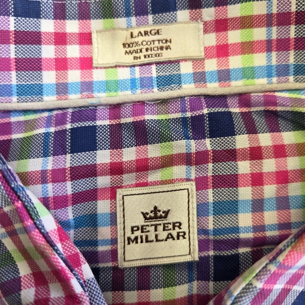 Peter Millar Mens Large Plaid Short Sleeve Button Up Shirt Multicolor Cotton - Picture 5 of 5